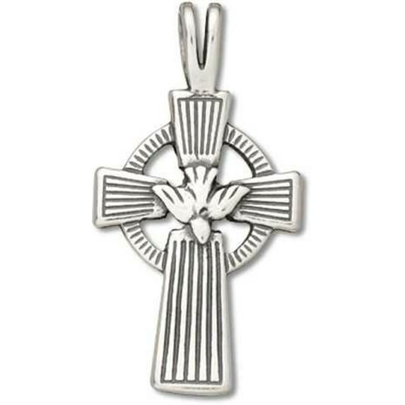 Sterling Silver 30" 1.2mm Box Chain Catholic Dove On Celtic Christian Cross Pendant Necklace