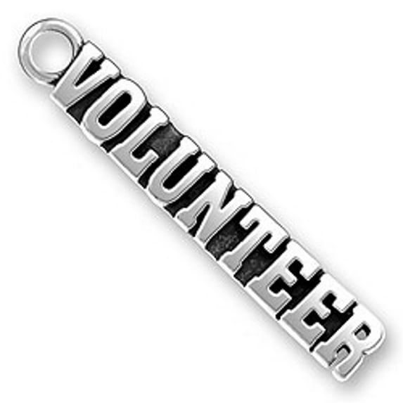 Sterling Silver 30" 1.2mm Box Chain VOLUNTEER Word Pendant Necklace
