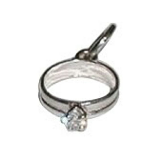 Sterling Silver 30" 1.2mm Simulated April Birthstone Wedding Ring Pendant Necklace