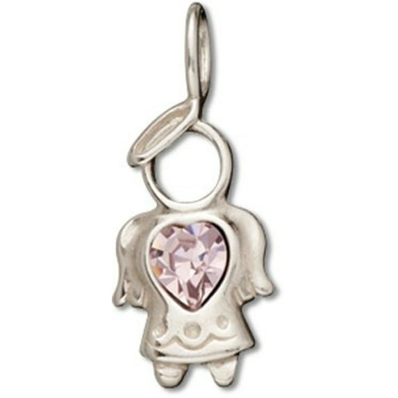Sterling Silver 30" 1mm Angel Pink Crystal June Birth Month Pendant Necklace