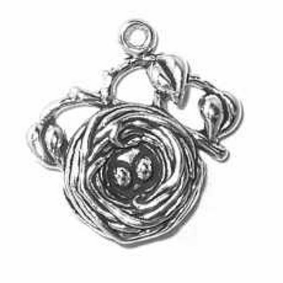 Sterling Silver 30" 1mm Box Chain 3D Birds Nest Branches And Leaves And Two Eggs Pendant Necklace
