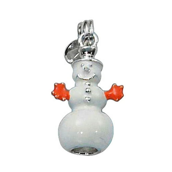 Sterling Silver 30" 1mm Box Chain 3D Enameled White Snowman Pendant Necklace