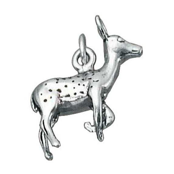 Sterling Silver 30" 1mm Box Chain 3D Fawn Deer Pendant Necklace