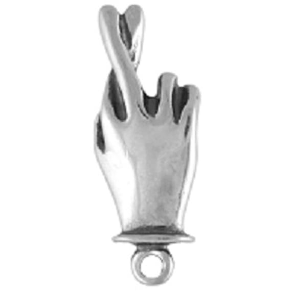 Sterling Silver 30" 1mm Box Chain 3D Hand Crossed Fingers For Good Luck Pendant Necklace
