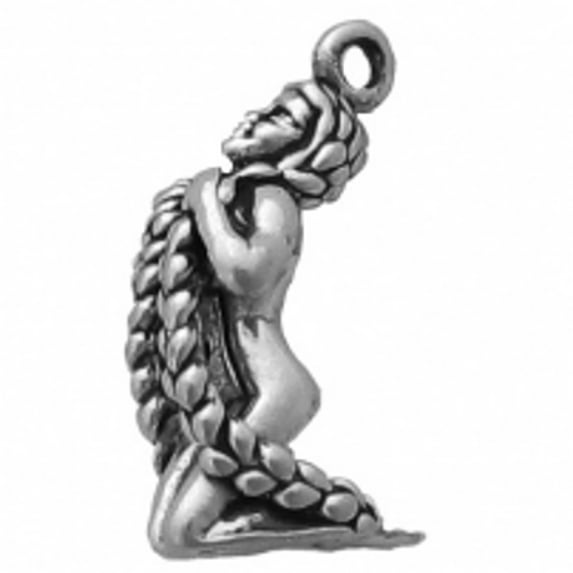 Sterling Silver 30" 1mm Box Chain 3D Long Haired Rapunzel Pendant Necklace
