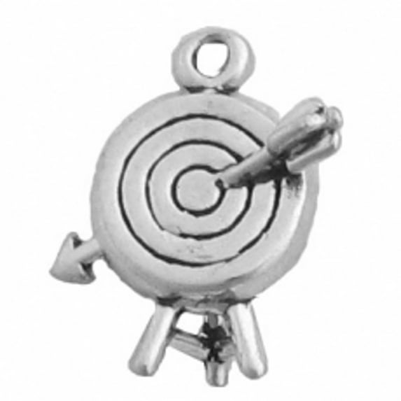 Sterling Silver 30" 1mm Box Chain 3D Round Archery Target Arrows Pendant Necklace
