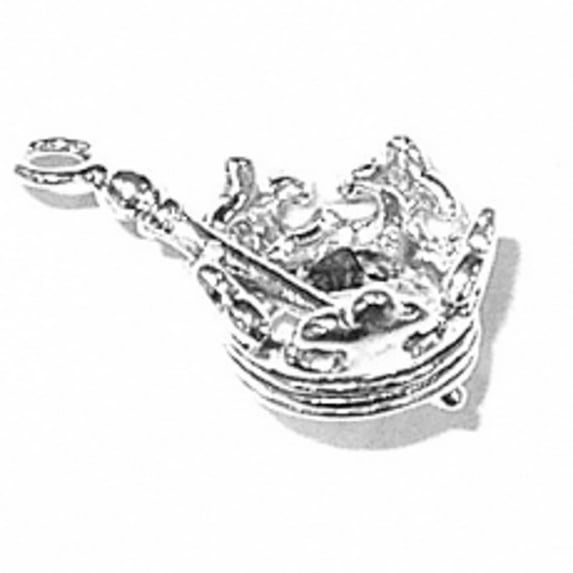 Sterling Silver 30" 1mm Box Chain 3D Royal Crown And Scepter Set Pendant Necklace