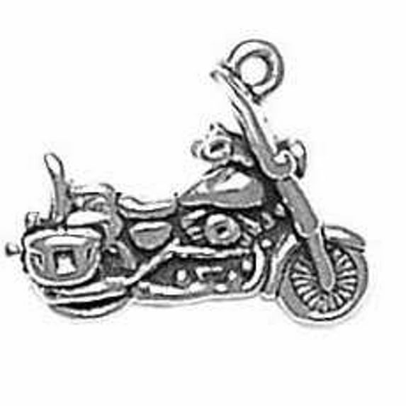 Sterling Silver 30" 1mm Box Chain 3D Side Facing Motorcycle Pendant Necklace