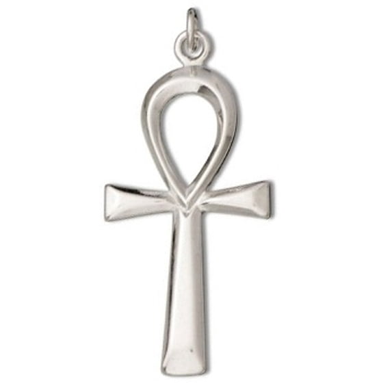 Sterling Silver 30" 1mm Box Chain 3D Smooth Ankh Life Symbol Pendant Necklace