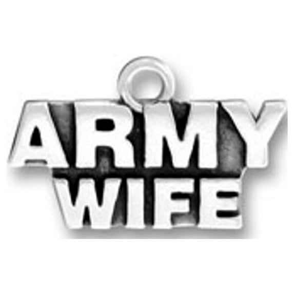 Sterling Silver 30" 1mm Box Chain ARMY WIFE Military Armed Forces Pendant Necklace