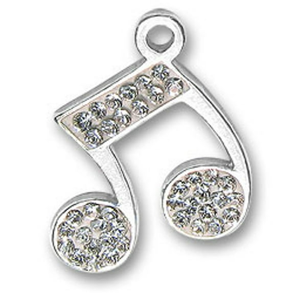 Sterling Silver 30" 1mm Box Chain Cubic Zirconia Bling Music Note Pendant Necklace