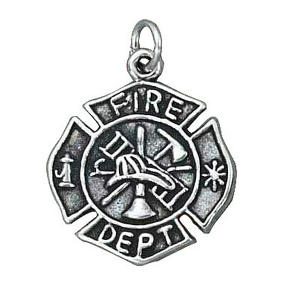 Sterling Silver 30" 1mm Box Chain Firefighters Fireman's Medal Pendant Necklace