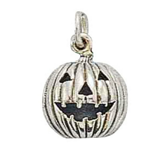 Sterling Silver 30" 1mm Box Chain Jack-o-lantern Halloween Pumpkin Pendant Necklace