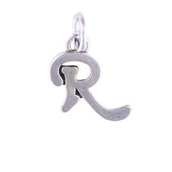 Sterling Silver 30" 1mm Box Chain Scrolled Letter R Pendant Necklace