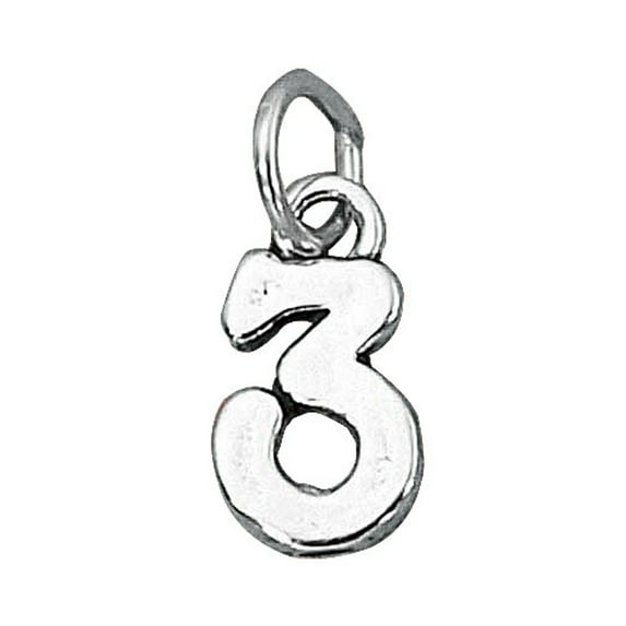 Sterling Silver 30" 1mm Box Chain Small Number Three 3 Pendant Necklace