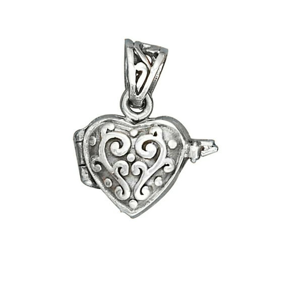 Sterling Silver 30" 1mm Box Chain Small Puffed Heart Locket Pendant Necklace