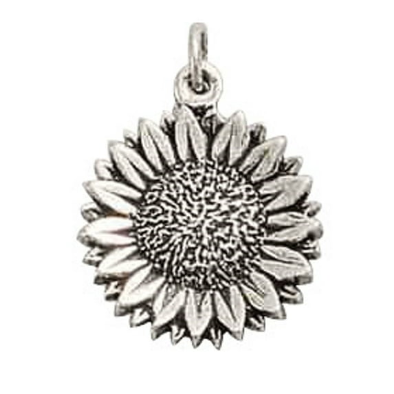 Sterling Silver 30" 1mm Box Chain Sunflower Pendant Necklace