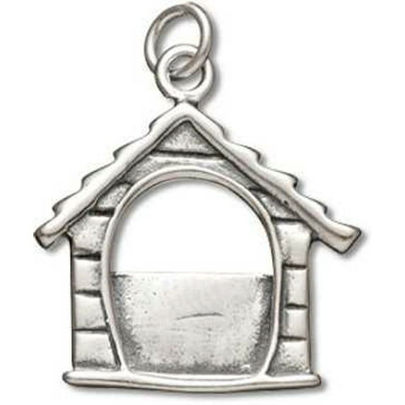 Sterling Silver 30" 1mm Box Chain Wooden Dog House Picture Frame Pendant Necklace