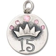 thumbnail image 1 of Sterling Silver 30" 1mm Round Disk Quinceanera 15 Crown Crystals Birthday Pendant Necklace, 1 of 2