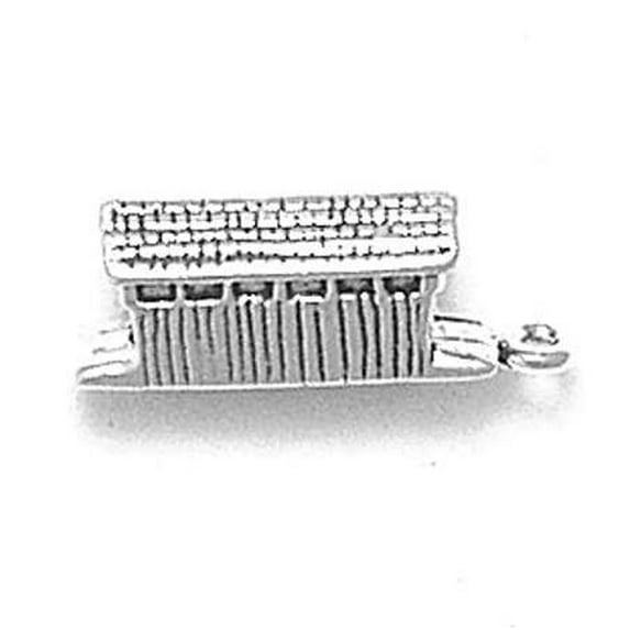 Sterling Silver 30" .8mm Box Chain 3D Covered Wooden Bridge Pendant Necklace