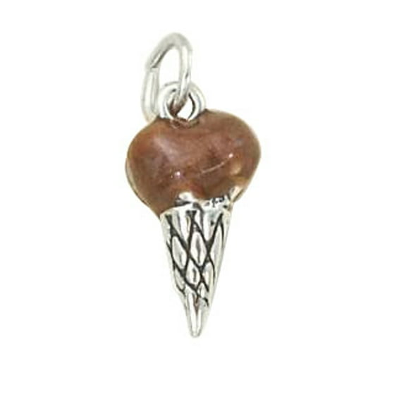 Sterling Silver 30" .8mm Box Chain 3D Enameled Chocolate Ice Cream Cone Pendant Necklace