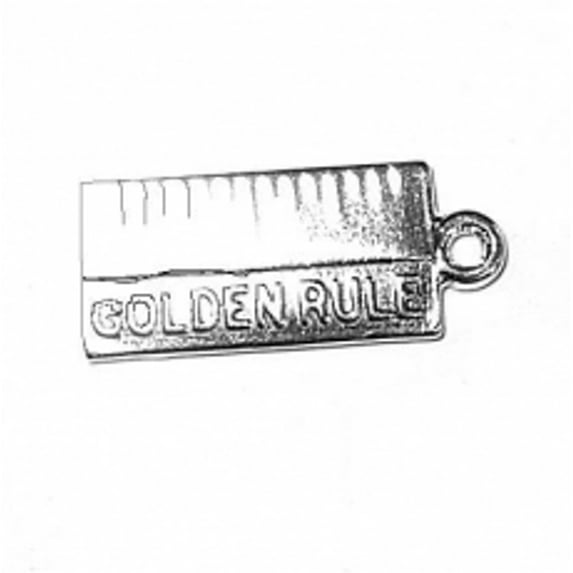 Sterling Silver 30" .8mm Box Chain 3D Golden Rule Ruler Pendant Necklace