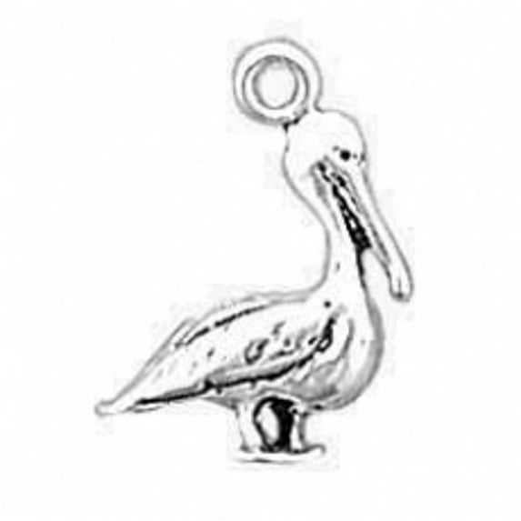 Sterling Silver 30" .8mm Box Chain 3D Pelican Beak Going Down Pendant Necklace