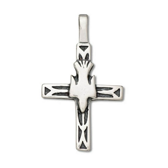 Sterling Silver 30" .8mm Box Chain Christian Descending Dove Cross Pendant Necklace