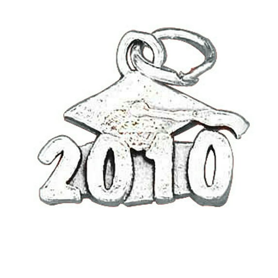 Sterling Silver 30" .8mm Box Chain Class Of 2010 Graduation Mortarboard Cap Pendant Necklace