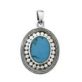 thumbnail image 1 of Sterling Silver 30" .8mm Box Chain Dotted Roped Framed Simulated Turquoise Pendant Necklace, 1 of 2