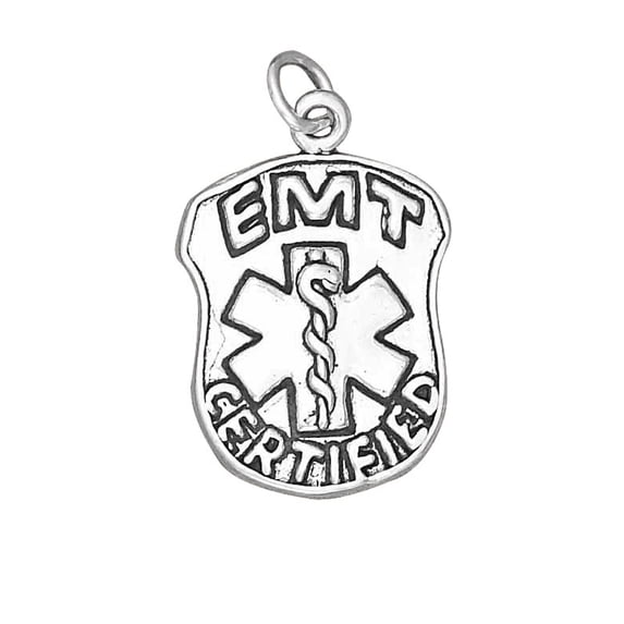 Sterling Silver 30" .8mm Box Chain "EMT CERTIFIED" Word BADGE Pendant Necklace