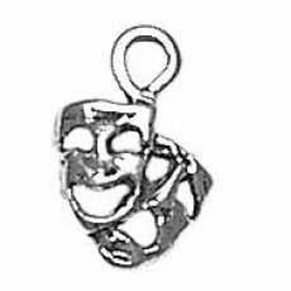 Sterling Silver 30" .8mm Box Chain Mini Drama Mask Comedy And Tragedy Faces Pendant Necklace