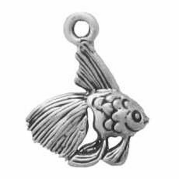 Sterling Silver 30" .8mm Box Chain Mini Goldfish Angelfish Pendant Necklace