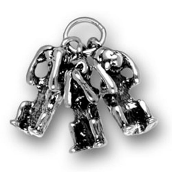 Sterling Silver 30" Unisex 1.5mm 3D See No Evil Hear No Evil Speak No Evil Three Wise Monkeys Pendant Necklace