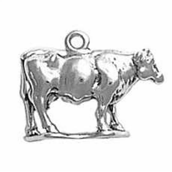 Sterling Silver 30" Unisex 1.5mm Box Chain 3D Full Body Free Standing Cow Cattle Bovine Pendant Necklace