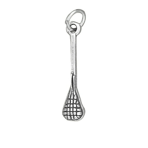 Sterling Silver 30" Unisex 1.5mm Box Chain 3D Lacrosse Stick Pendant Necklace