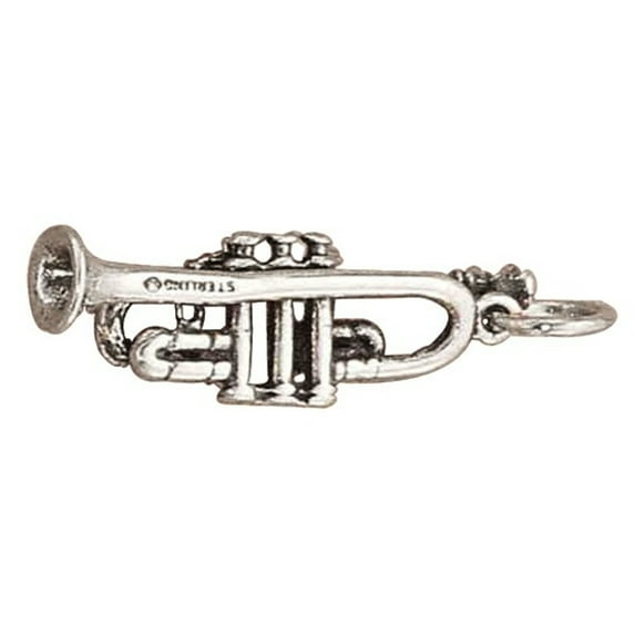 Sterling Silver 30" Unisex 1.5mm Box Chain 3D Trumpet Musical Instrument Pendant Necklace