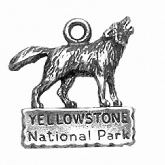 Sterling Silver 30" Unisex 1.5mm Box Chain Howling Wolf Yellowstone National Park Pendant Necklace