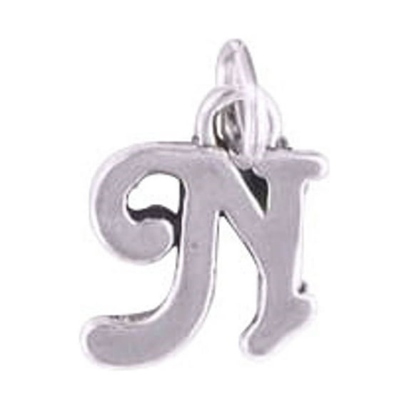 Sterling Silver 30" Unisex 1.5mm Box Chain Scrolled Letter N Pendant Necklace