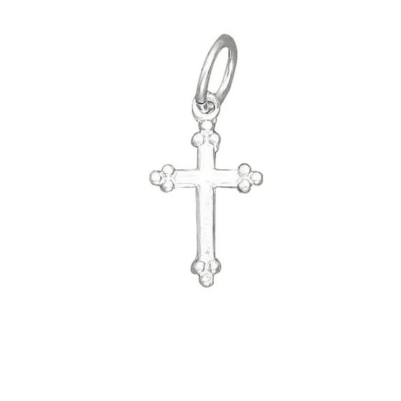 Sterling Silver 30" Unisex 1.5mm Box Chain Small Dotted Ends Christian Cross Pendant Necklace