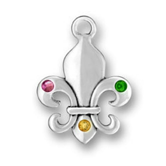 Sterling Silver 30" Unisex 1.5mm French Heritage Fleur De Lis Pendant Necklace Mardi Gras Crystals