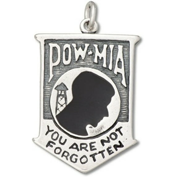 Sterling Silver 30" Unisex 1.5mm POW *MIA YOU ARE NOT FORGOTTEN Word Banner Military Pendant Necklace