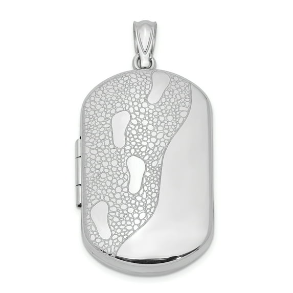 Finest Gold Sterling Silver Rhodium-Plated 30mm Footprints Rectangular Locket