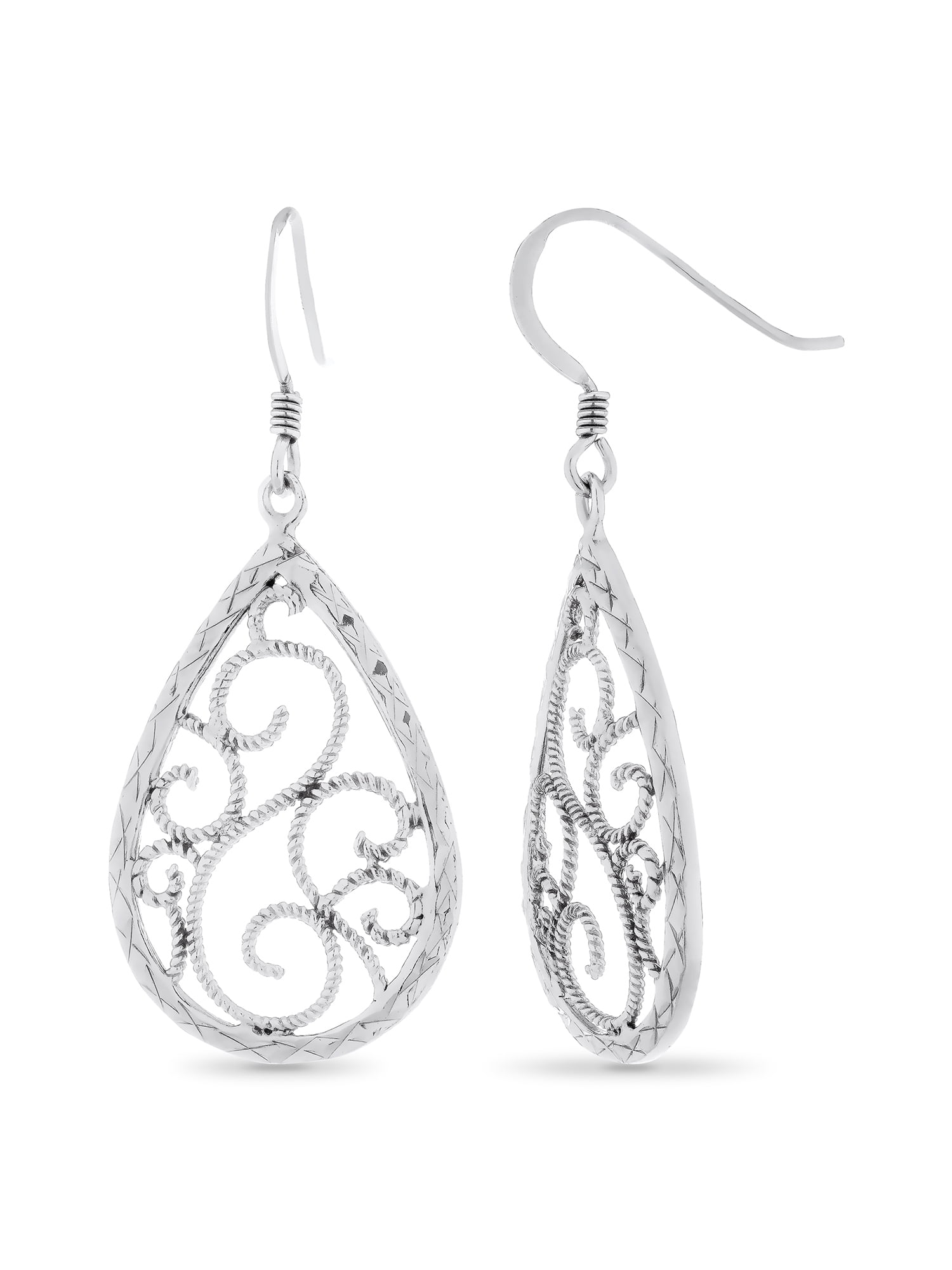 Sterling Silver 30x20mm Filigree Pearshape Eurowire Earrings