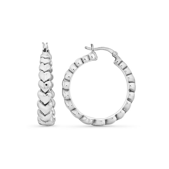 Sterling Silver 31mm Graduated Hearts Hoop Earrings