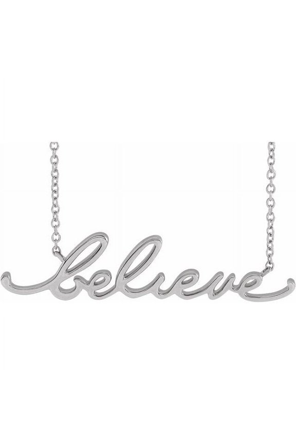 Sterling Silver 35.32 X 8.25 Mm 18 In Polished "Believe" Necklace