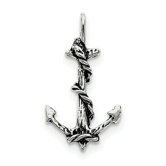 925 Sterling Silver Solid Polished Oxidized 3D Antiqued Nautical Ship Mariner Anchor and Rope Pendant Necklace 31x17mm W