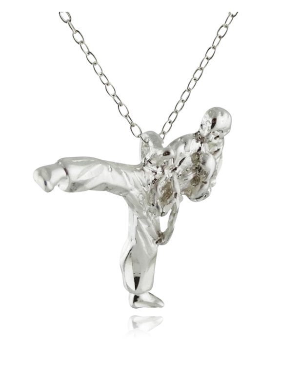 Sterling Silver 3D Taekwondo Fighter Charm Necklace, 18" Chain