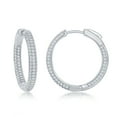 thumbnail image 1 of Sterling Silver 3X25mm Inside-Outside Micro Pave CZ Earrings, 1 of 4
