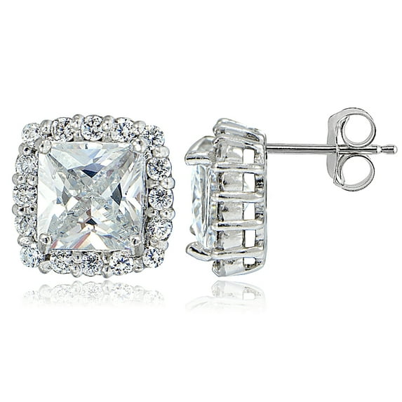 Sterling Silver 3ct Cubic Zirconia Princess-Cut Stud Earrings